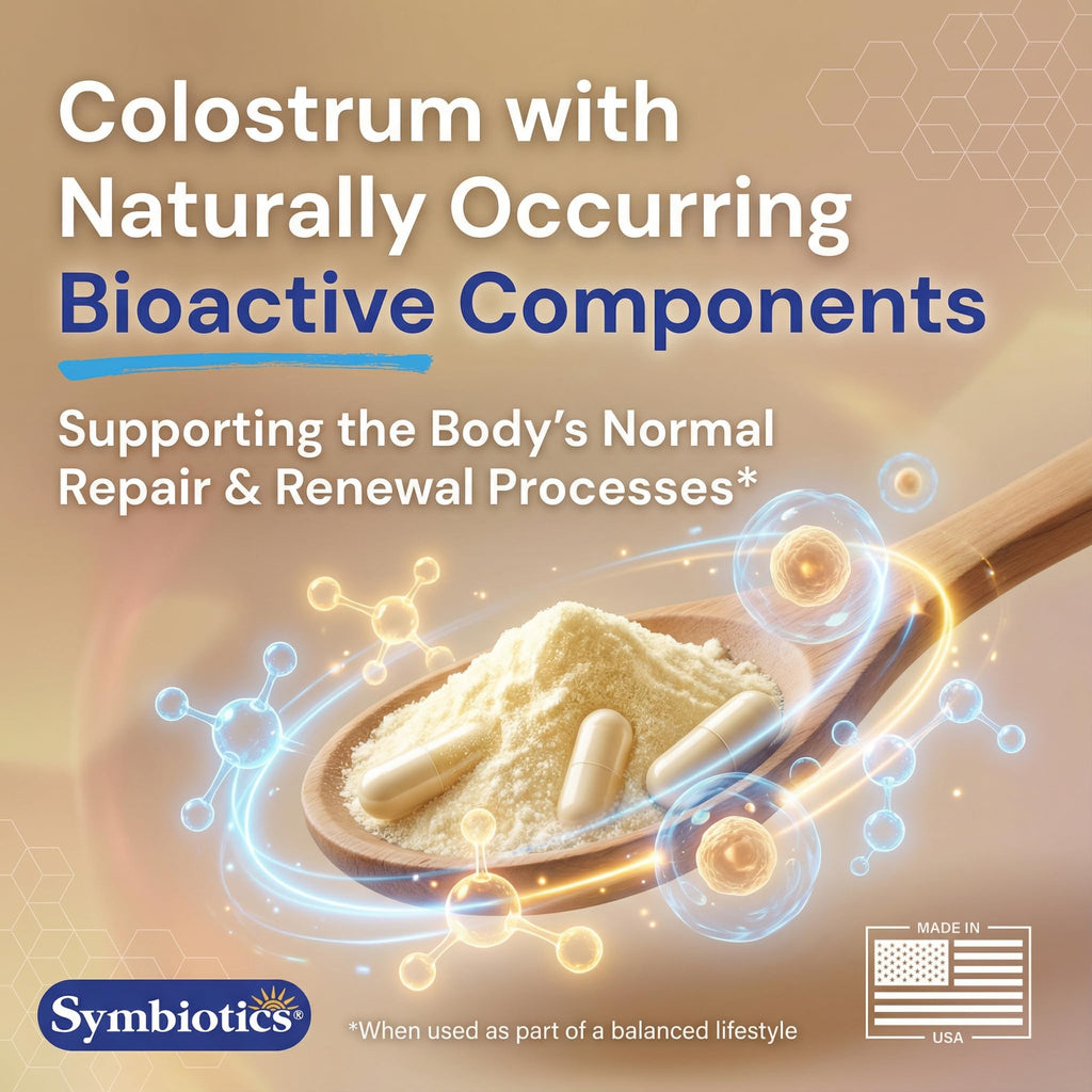Symbiotics Colostrum Vegetable Capsules, 120 Count - Immune & Gut Support with Lactoferrin and Naturally Occurring IgG