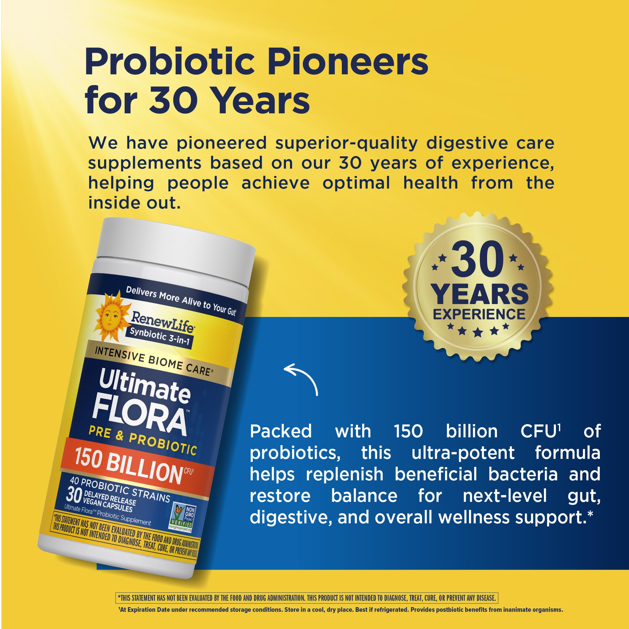 Renew Life Ultimate Flora Adult Ultimate Care Probiotic, 150 Billion, 30 Caps (Package May Vary)