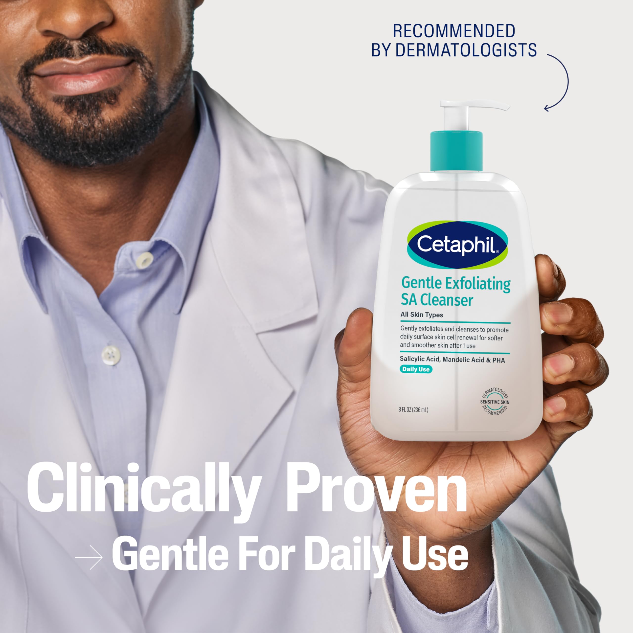 Cetaphil Gentle Exfoliating SA Cleanser, Foaming Gel Cleanser for All Skin Types, 8 Oz Pump