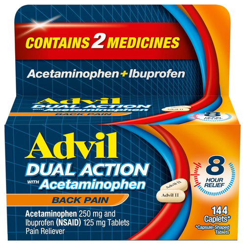 Advil Dual Action Back Pain Caplets Delivers 125mg Ibuprofen and 250mg Acetaminophen Per Dose for 8 Hours of Back Pain Relief - 144 Count AdvilBuy Supplements Australia