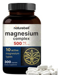 Naturebell magnesium complex supplement bottle with capsules on a white background