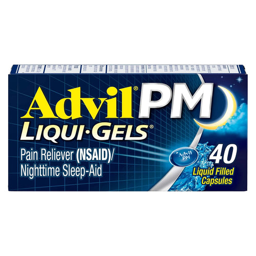 Advil PM Liqui-Gels Pain Reliever and Nighttime Sleep Aid, Pain Medicine with Ibuprofen for Pain Relief and Diphenhydramine HCL for a Sleep Aid - 40 Liquid Filled Capsules - Back to College AdvilBuy Supplements Australia