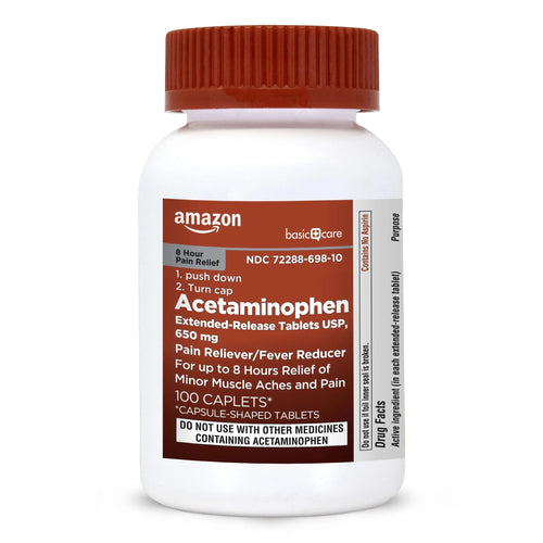 Amazon Basic Care Acetaminophen Extended-Release Tablets, 650 mg, Pain Reliever, Fever Reducer, 8 Hour Relief, 100 Count Amazon Basic CareBuy Supplements Australia