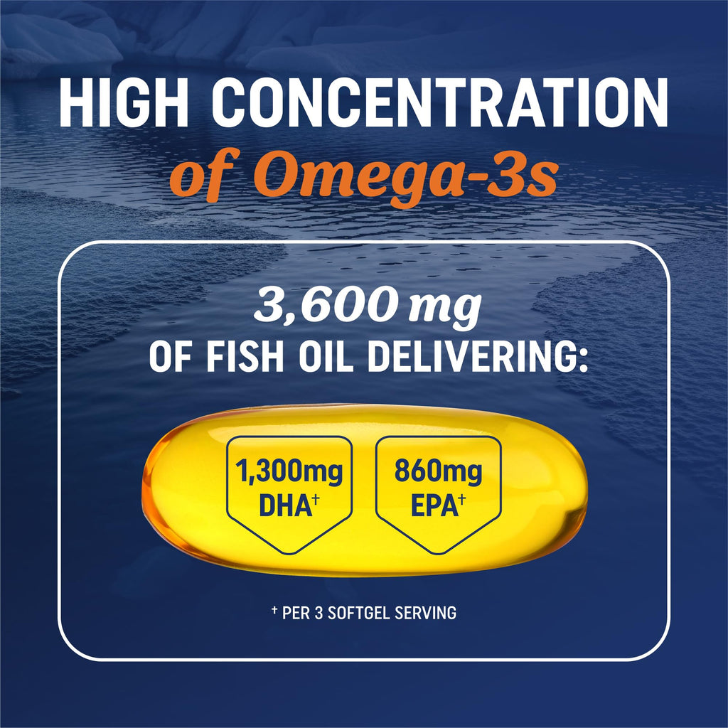 Triple Strength Omega 3 Fish Oil 3600 mg | EPA & DHA | Over 2100mg Omega-3 Fatty Acids | 1300mg EPA + 860mg DHA | Best Essential Fatty Acids | Premium Wild Caught & Burpless Fish Oil | 120 Ct MAV NUTRITION buy supplements Au
