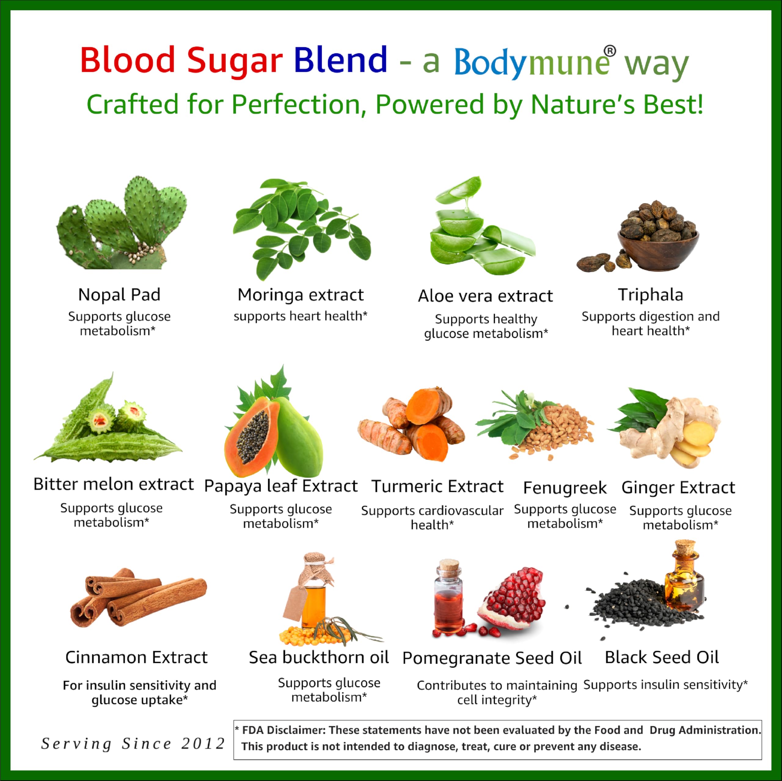 Bodymune Blood Sugar Blend – Organic Blood Sugar Support Supplement – with Bitter Melon Capsules, Moringa, & Black Seed Oil – 66 Capsules