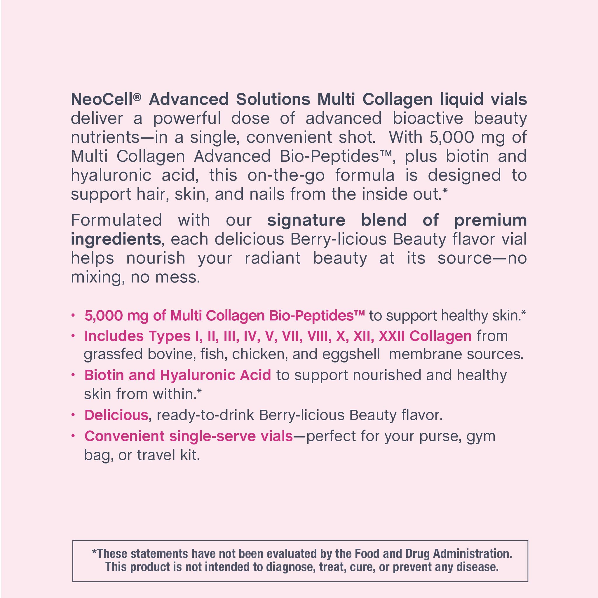 NeoCell Multi Collagen Peptides Liquid | 6 Vials | with Hyaluronic Acid and Biotin | Advanced Formula | Complex Beauty Supplement | Hair, Skin, and Nails