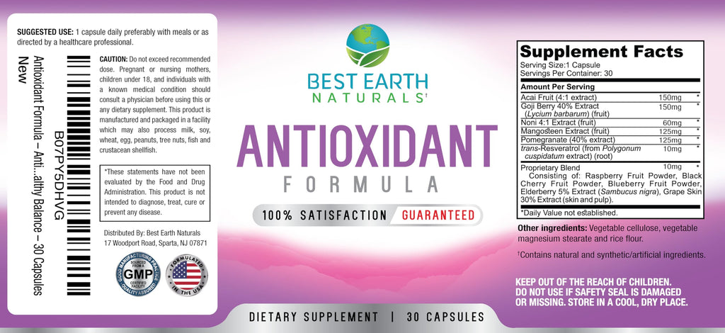 Best Earth Naturals Antioxidant Supplement with Pomegranate, Mangosteen, Goji Berry Capsules for Immune Support - 30 Day Supply