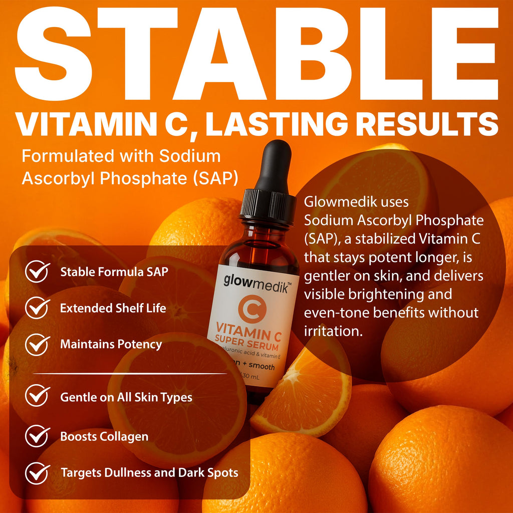 GlowMedik Vitamin C Serum for Face - Illuminating Brightening Serum for Dark Spots - Dark Spot Corrector with Hyaluronic Acid & Vitamin E - Fine Lines & Wrinkles, Sensitive Skin, Made in USA 1 fl oz