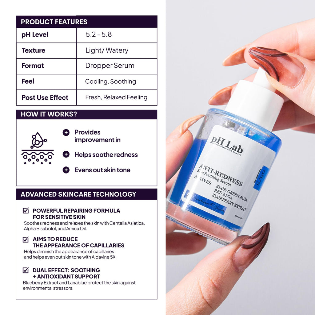 PhLab Anti Redness Serum, Reduces Capillary Cracks Appearance, Evens Skin Tone, Skin Soothing and Redness Reform Serum, 1.01 Fl Oz (Pack of 1)