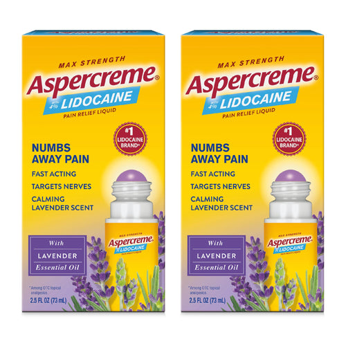 Aspercreme Essential Oils Lidocaine Pain Relief with No-Mess Roll-On Applicator, Max-Strength Lidocaine Numbs Away Nerve Pain, Moisturizing Aloe Hydrates Skin, Lavender, 2.5 Oz., 2pk AspercremeBuy Supplements Australia