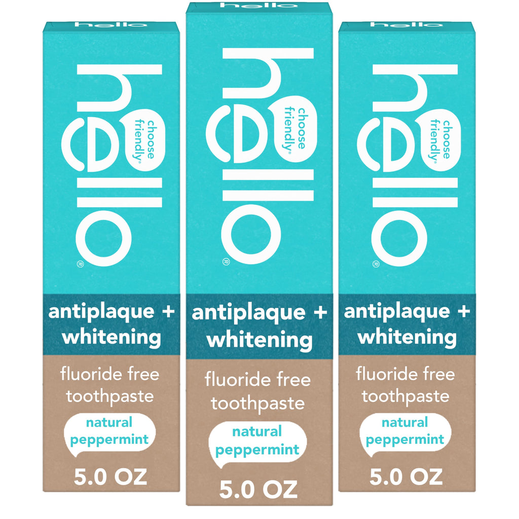 Hello Antiplaque and Whitening Fluoride Free Toothpaste, 5 Oz Tube, Whitening Toothpaste with Natural Peppermint Flavor and Tea Tree Oil, Crushes Tartar