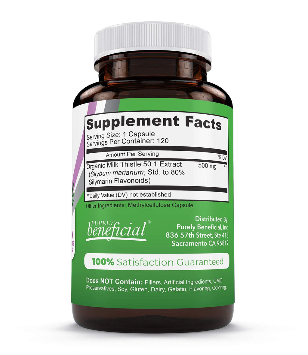 PURELY beneficial Organic Milk Thistle Capsules, 50:1 Milk Thistle Extract, Liver Cleanse & Antioxidant Support, 120 Veg Capsules, Vegan & Non-GMO