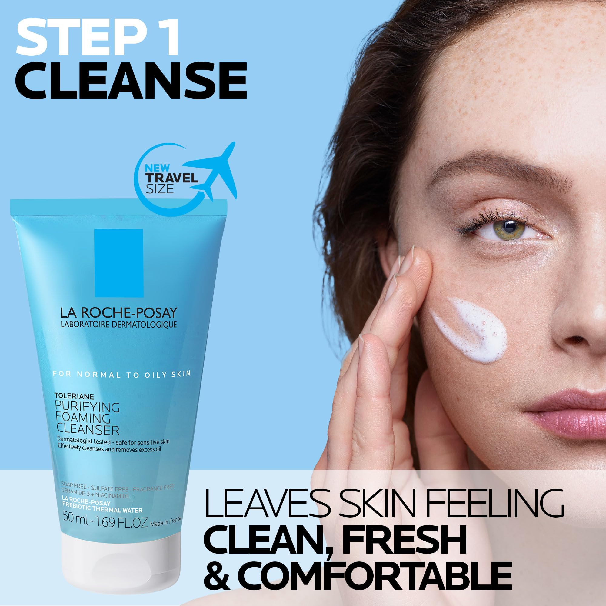La Roche-Posay Toleraine Skin Care Set, Double Repair Face Moisturizer 100ml & Purifying Foaming Facial Cleanser 50ml, Oil Free Moisturizer & Face Wash For Oily Skin,