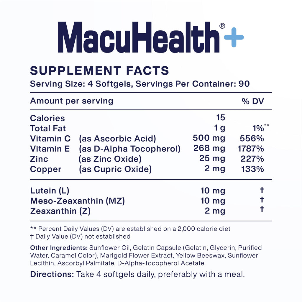 Macuhealth Plus+ Eye Vitamins Supplement for Adults - 90 Day Supply with Lutein, Zeaxanthin, and Meso-Zeaxanthin - Unflavored, Vitamin for Eyes MacuhealthBuy Supplements Australia