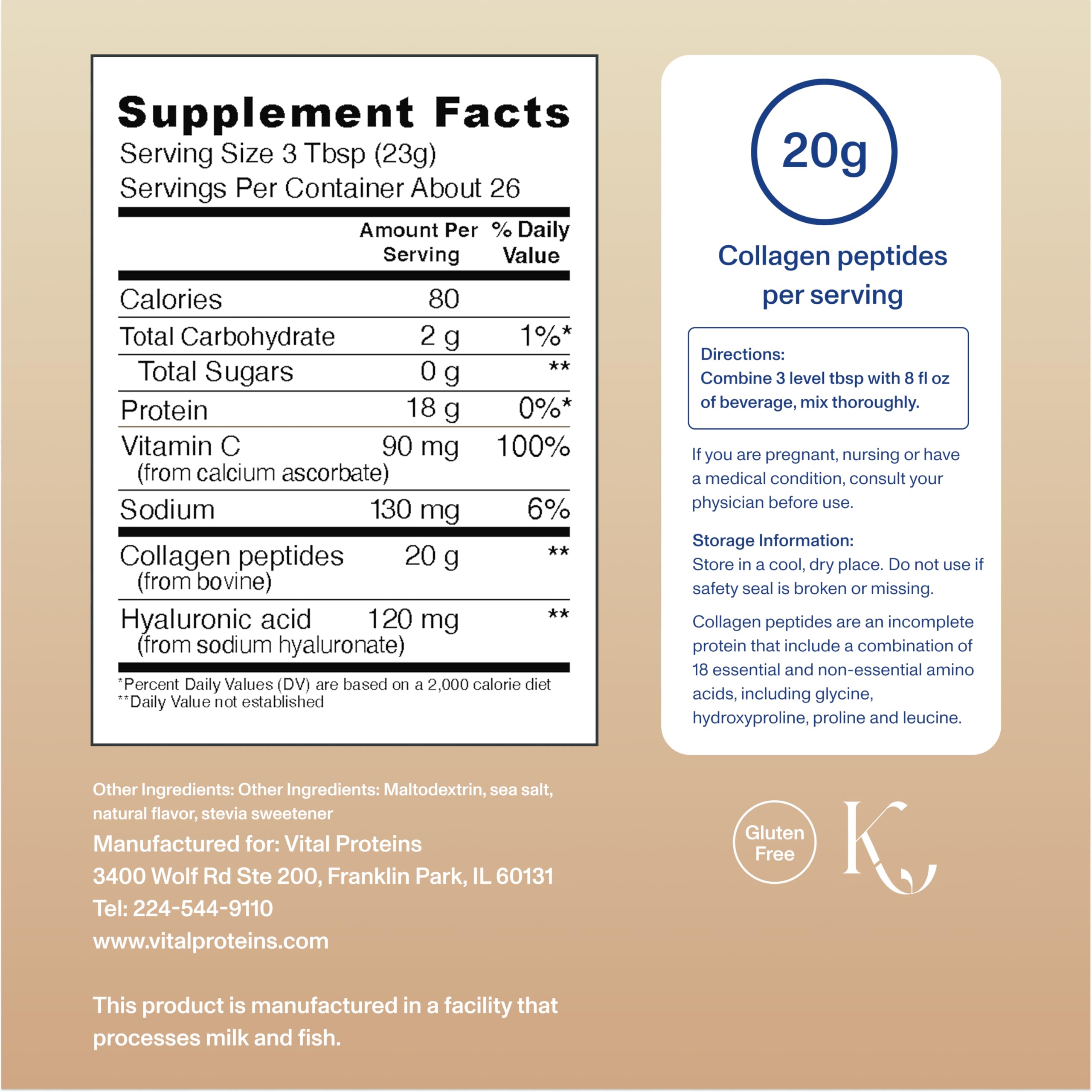 Vital Proteins Collagen Peptides Advanced, Hydrolyzed Peptides with Hyaluronic Acid and Vitamin C - Vanilla Flavor Powder, 21oz