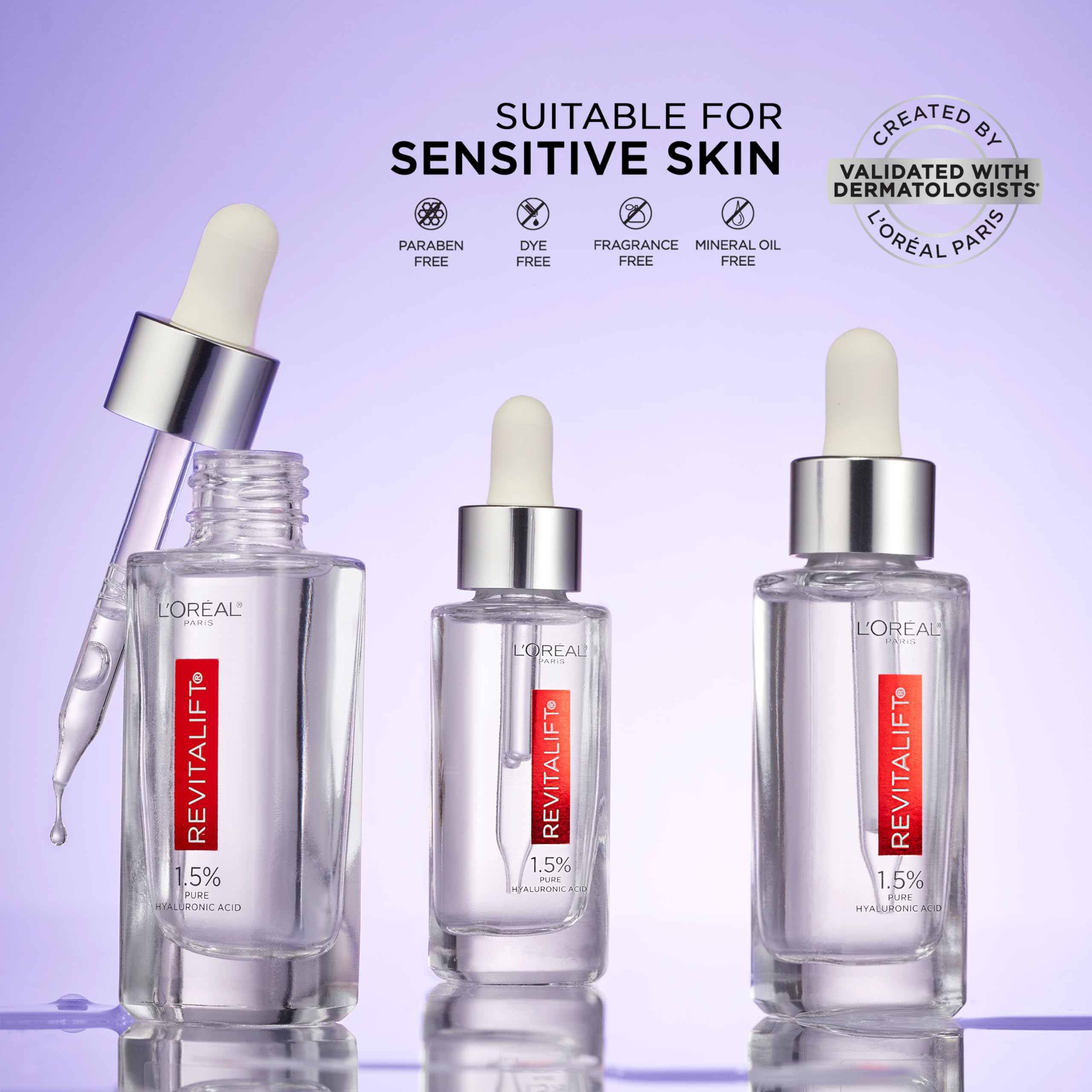 L'Oreal Paris Revitalift 1.5% Pure Hyaluronic Acid Face Serum, Hydrate & Reduce Wrinkles, Fragrance Free 1.7 oz