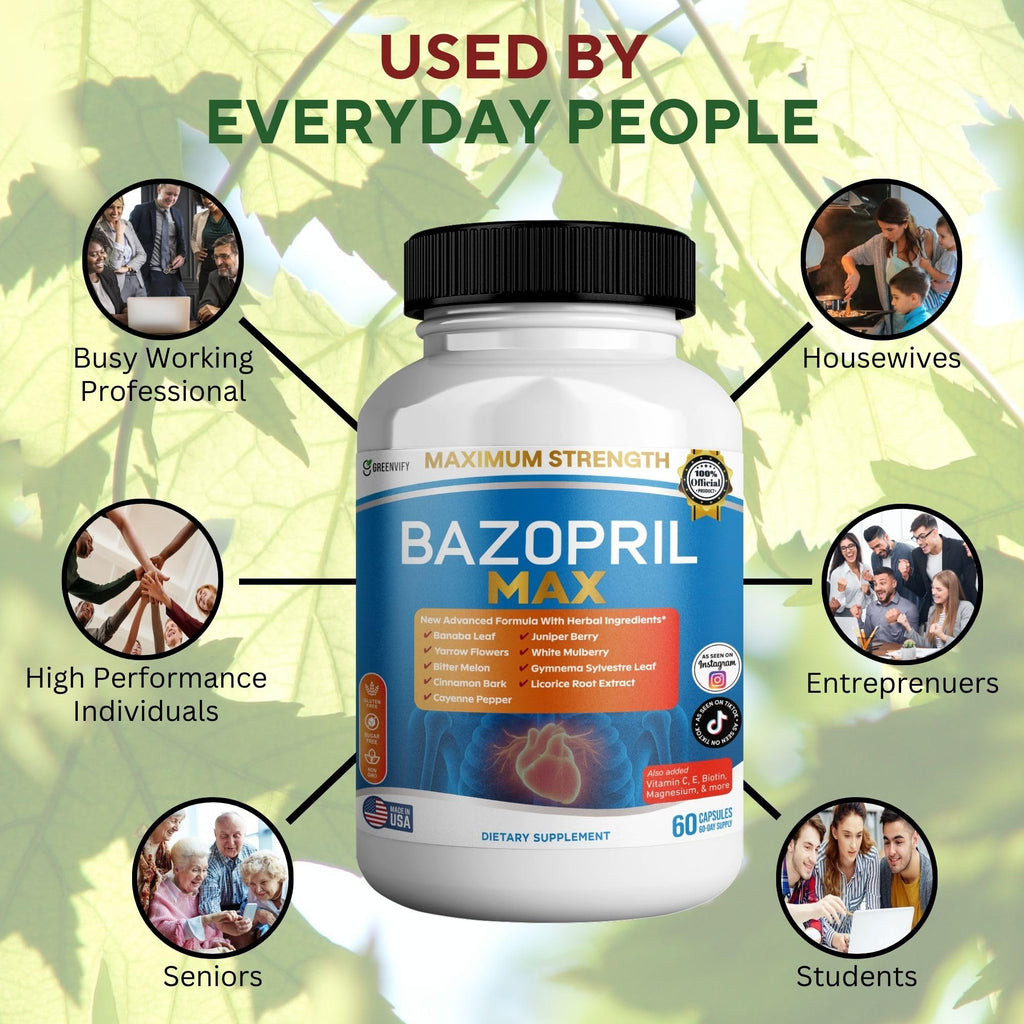 GREENVIFY Bazopril Max Maximum Strength Dietary Supplement, 60 Capsules, with Herbal Blend, Vitamins & Minerals (1) GREENVIFYBuy Supplements Australia