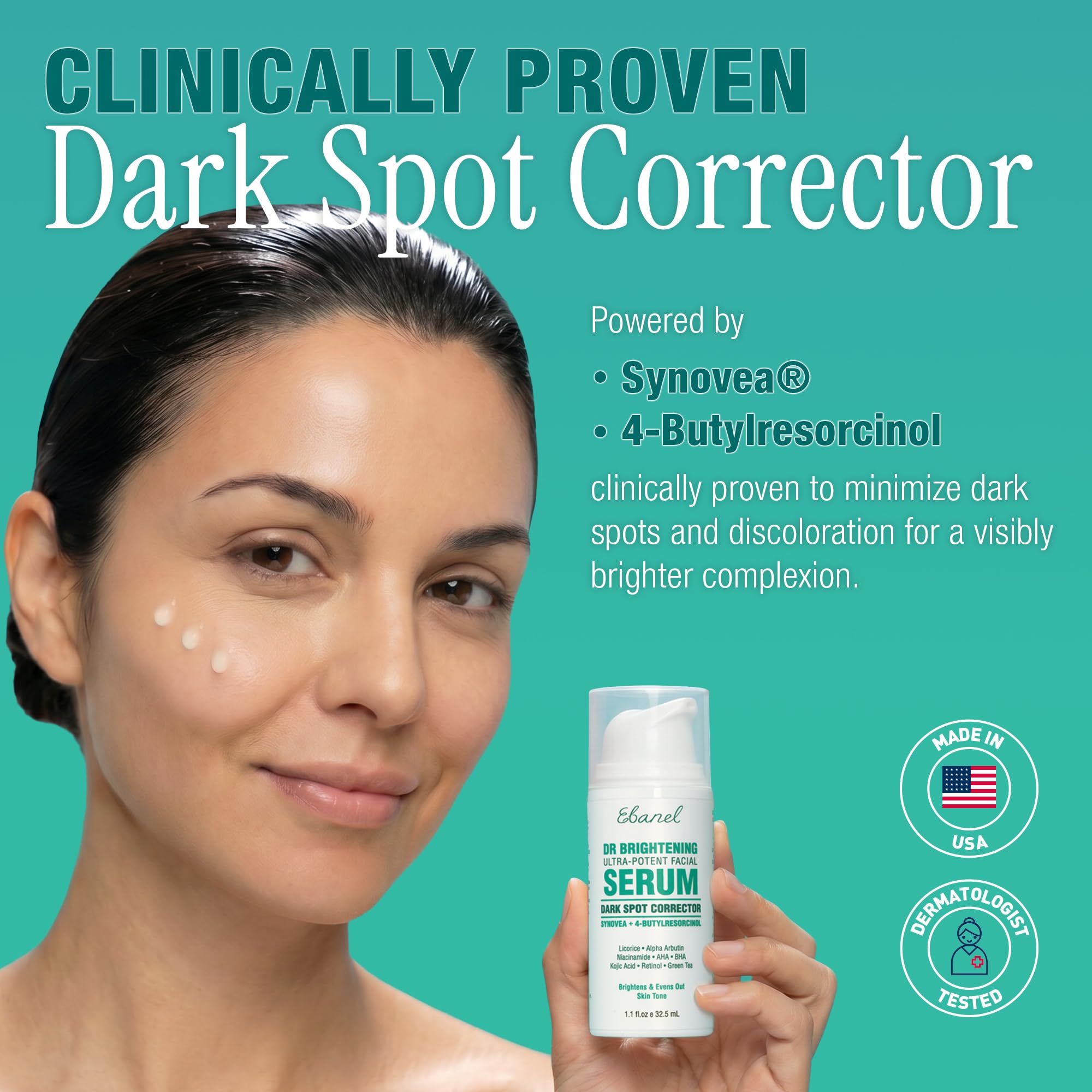 Ebanel Dark Spot Remover for Face & Body, Brightening Serum with Synovea HR, Alpha Arbutin, Niacinamide, Kojic Acid, Dark Spot Corrector for Hyperpigmentation, Discoloration, Melasma and Age Spots