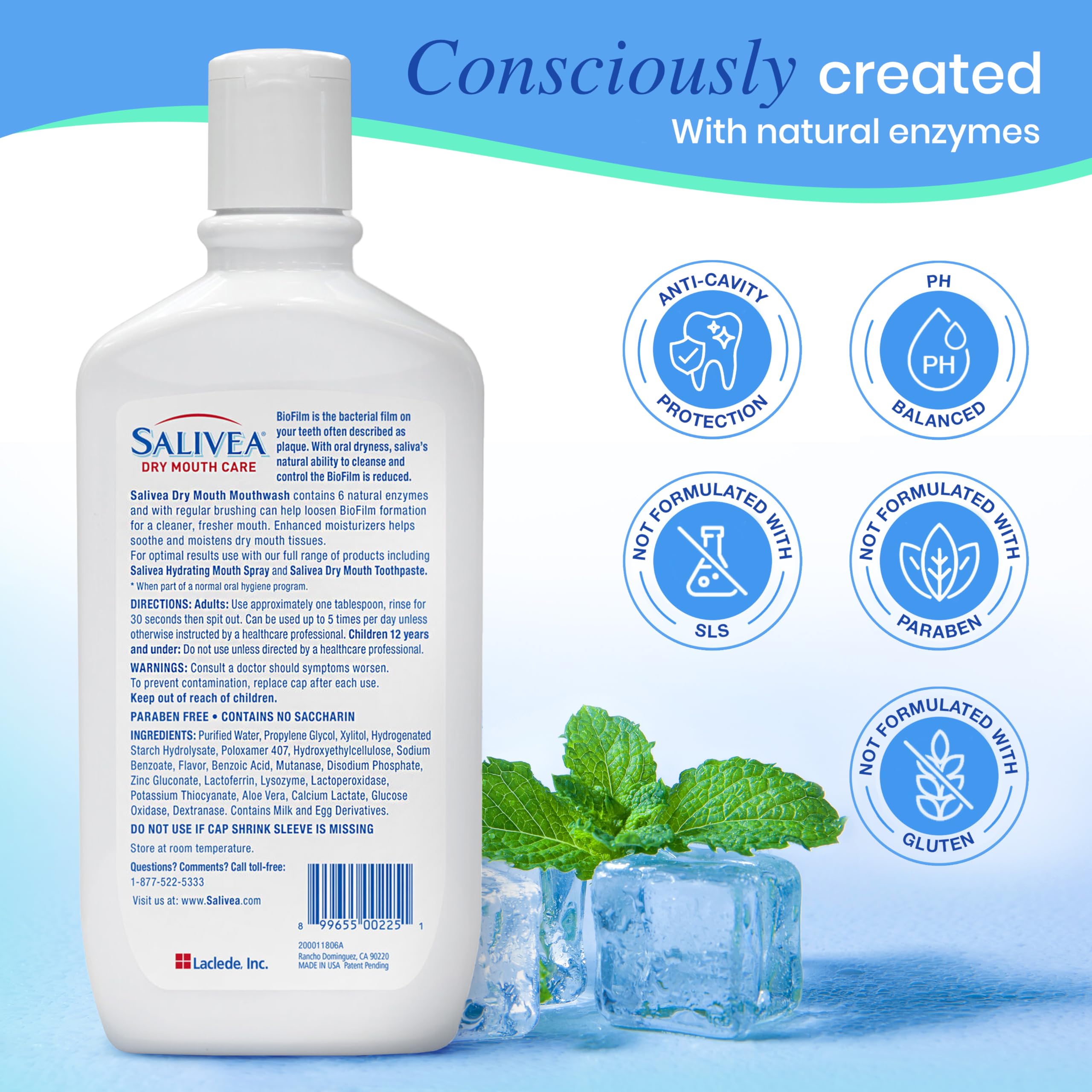 SALIVEA Dry Mouth Mouthwash - Soothing Mint Mouthwash with Natural Salivary Enzymes - Breath Freshener & Dry Mouth Care
