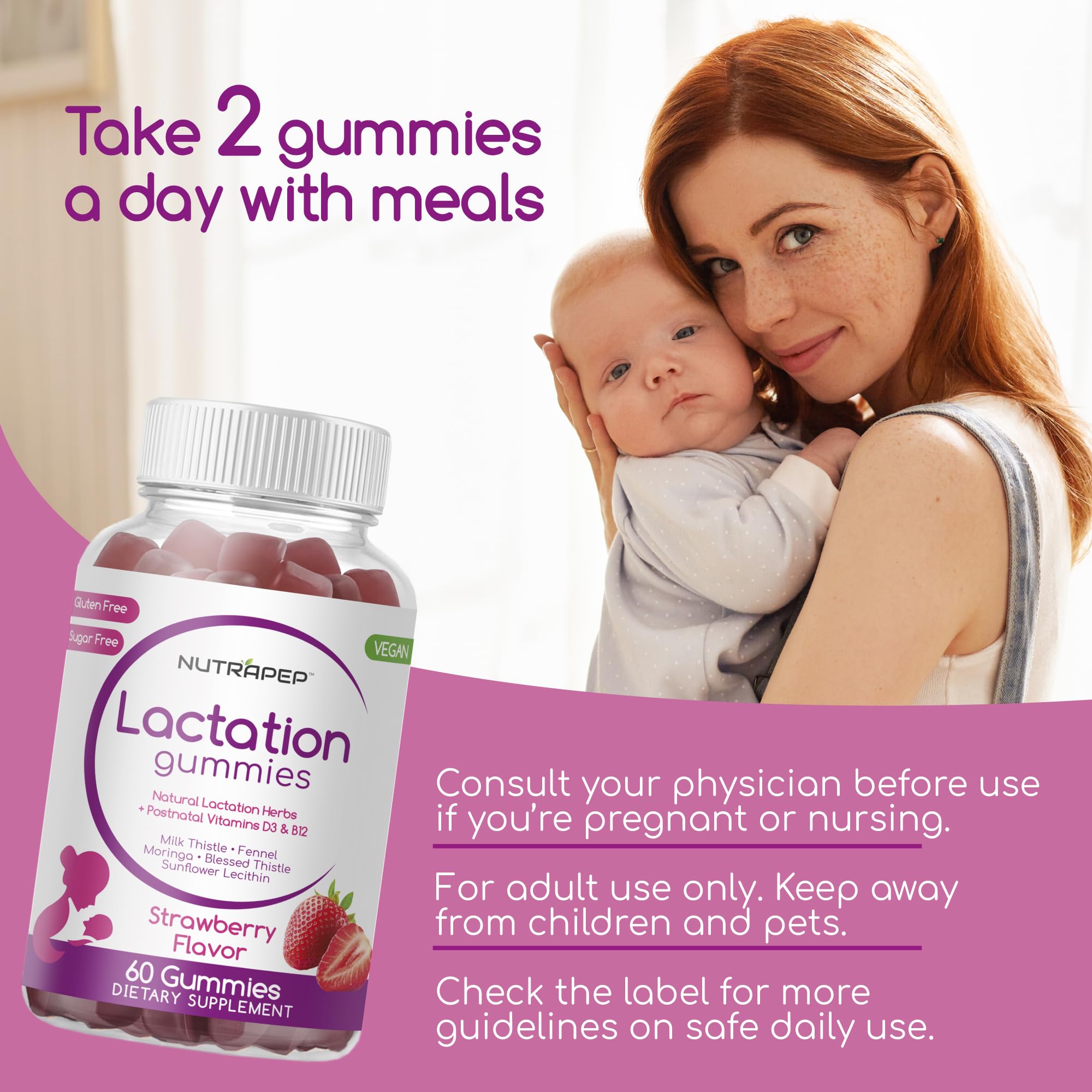 NutraPep Lactation and Postnatal Support Gummies - Milk Production Supply Increase Supplements for Breastfeeding Women - with Vitamins D3 B12 Milk Thistle Fennel