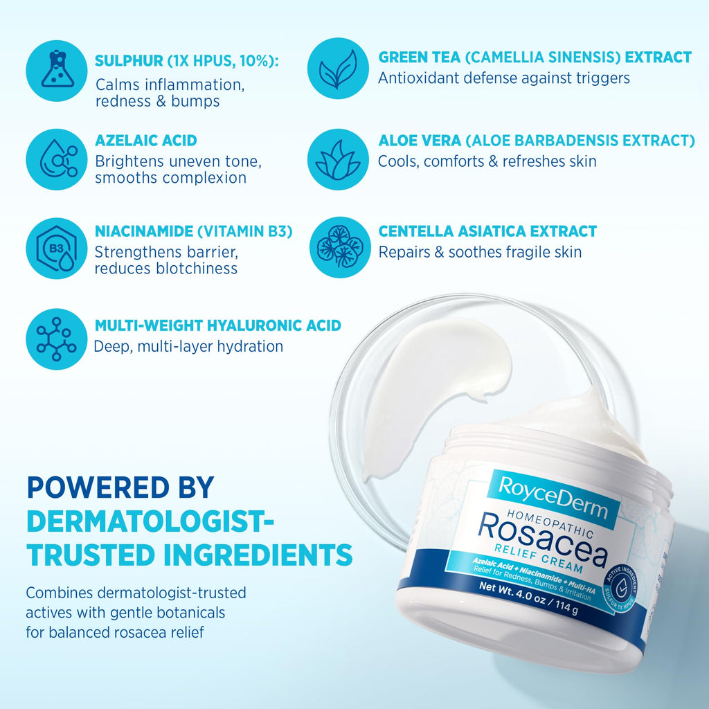 Roycederm Rosacea Treatment for Face with Azelaic Acid – Redness Relief & Corrector – Sensitive Skin Moisturizer for Redness, Bumps & Irritation