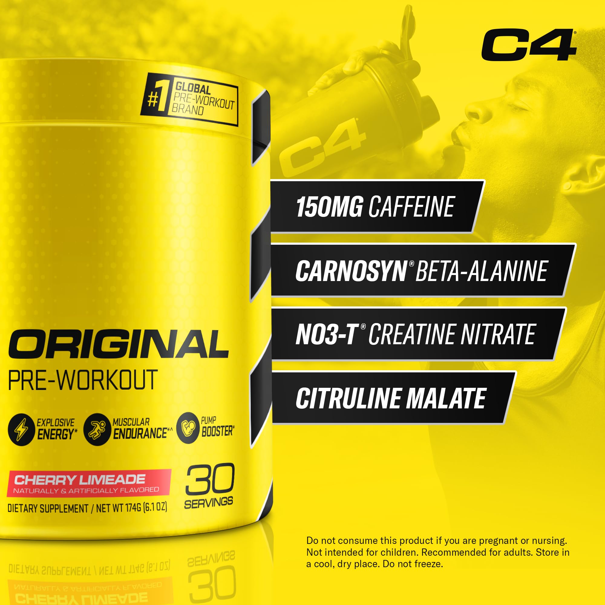 Cellucor C4 Original Pre Workout Powder Cherry Limeade | Vitamin C for Immune Support | Sugar Free Preworkout Energy for Men & Women | 150mg Caffeine