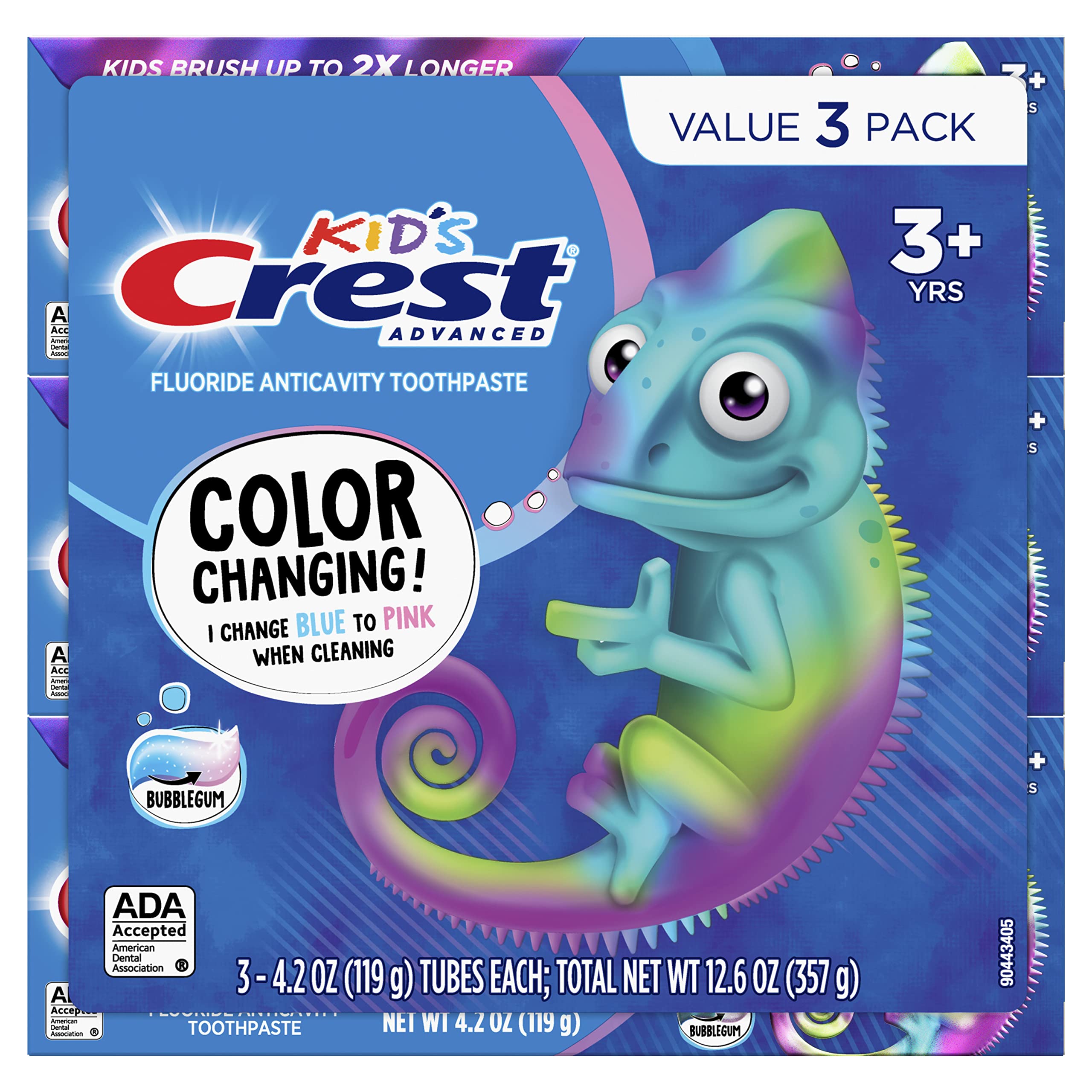 Crest Advanced Kid's Fluoride Toothpaste, Bubblegum Flavor, 4.2 oz, 3 Count, Color-Changing Anticavity Toothpaste