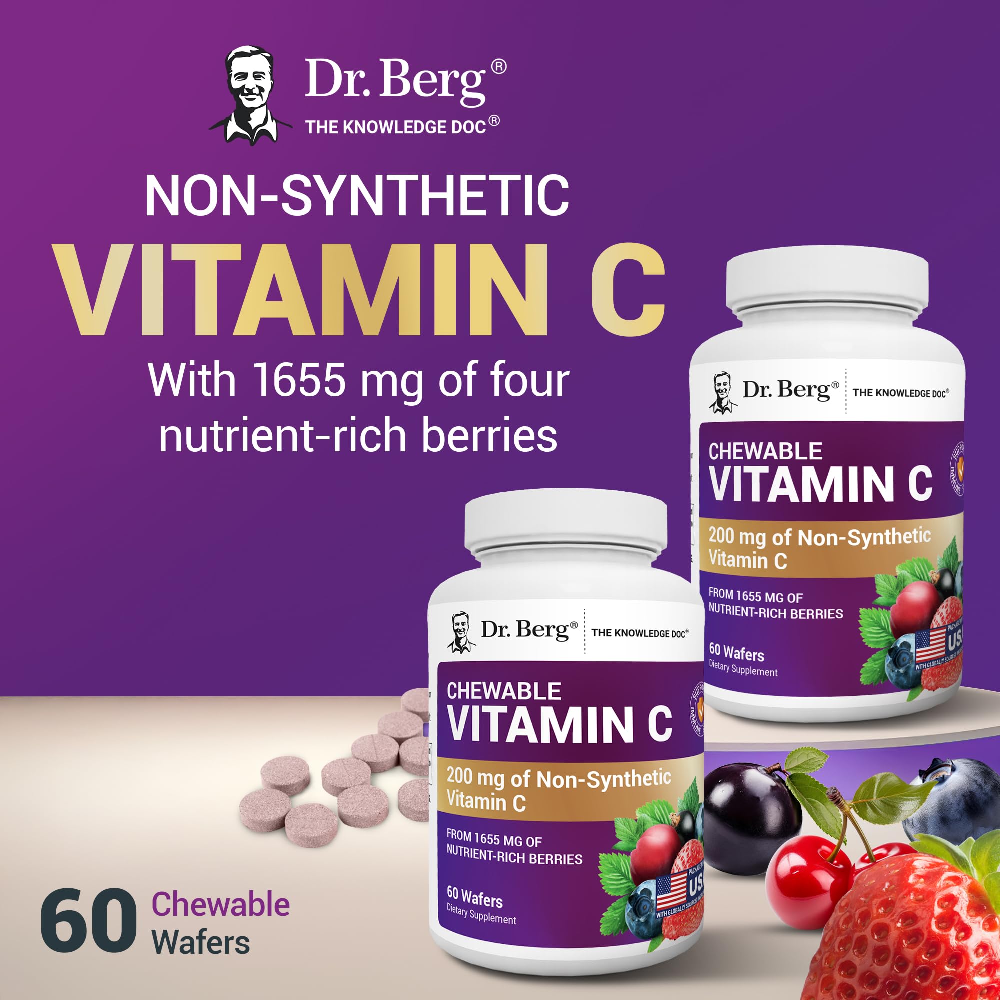Dr. Berg Chewable Vitamin C Complex - Made with Organic, Non-GMO Berries - 60 Delicious Wafers Dr. Berg NutritionalsBuy Supplements Australia