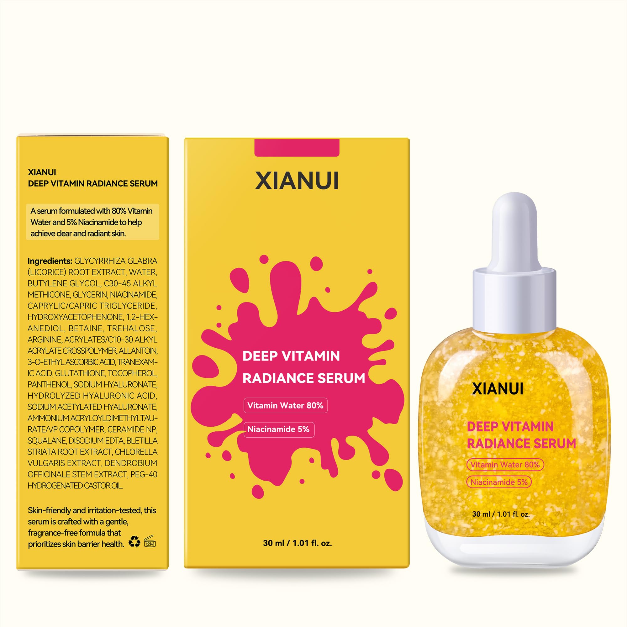 XIANUI Deep Vitamin Radiance Serum - 5% Niacinamide + TXA + Vitamin C - Brightening & Hydrating Face Serum with Ceramide & Triple Hyaluronic Acid