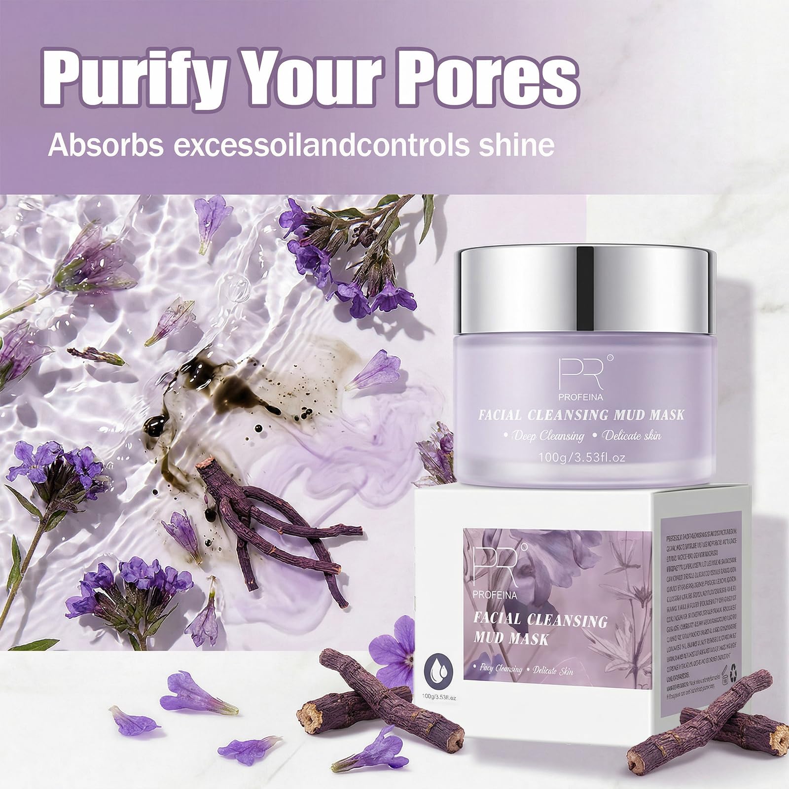 PROFEINA Clay Mask for Face, Non-Drying Facial Cleansing Mud Mask for Oily and Sensitive Skin, Deep Pore Cleansing Face Mask, Smooth Easy-Rinse Texture, Weekly Spa Skincare Routine, 4.23 Oz for Pores