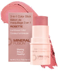 Mineral Fusion 3-in-1 Color Stick - Hydrating Cream Blush Tint for Cheek, Lip and Eye - Natural Multi Use Makeup (Rosette)