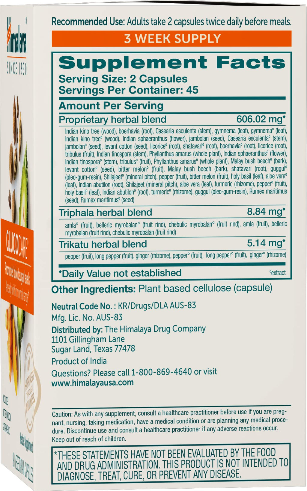 Himalaya GlucoCare – Herbal Glucose Metabolism & Pancreatic Support with Bitter Melon, Gymnema, Triphala & Turmeric – Natural Blood Sugar Support