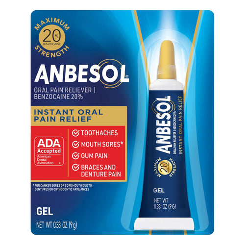 Anbesol Maximum Strength Gel - Instant Oral Pain Relief, for Toothaches, Gums, Braces, & Denture Pain, and Mouth Sores*, Canker Sore Treatment Inside Mouth, ADA Accepted, 0.33 oz Anbesol buy supplements Au