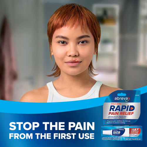 Abreva Cold Sore Treatment Rapid Pain Relief Cream - 1 Tube, 3 Grams