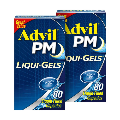 Advil PM Liqui-Gels Pain Reliever and Nighttime Sleep Aid, Pain Medicine with Ibuprofen for Pain Relief and Diphenhydramine HCL for a Sleep Aid - 2x80 Liquid Filled Capsules AdvilBuy Supplements Australia