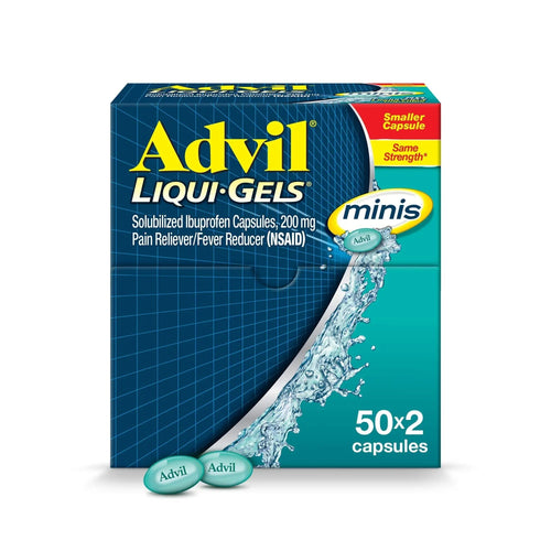 Advil Liqui-Gels minis Pain Reliever and Fever Reducer, Pain Medicine for Adults with Ibuprofen 200mg for Pain Relief - 50x2 Liquid Filled Capsules AdvilBuy Supplements Australia