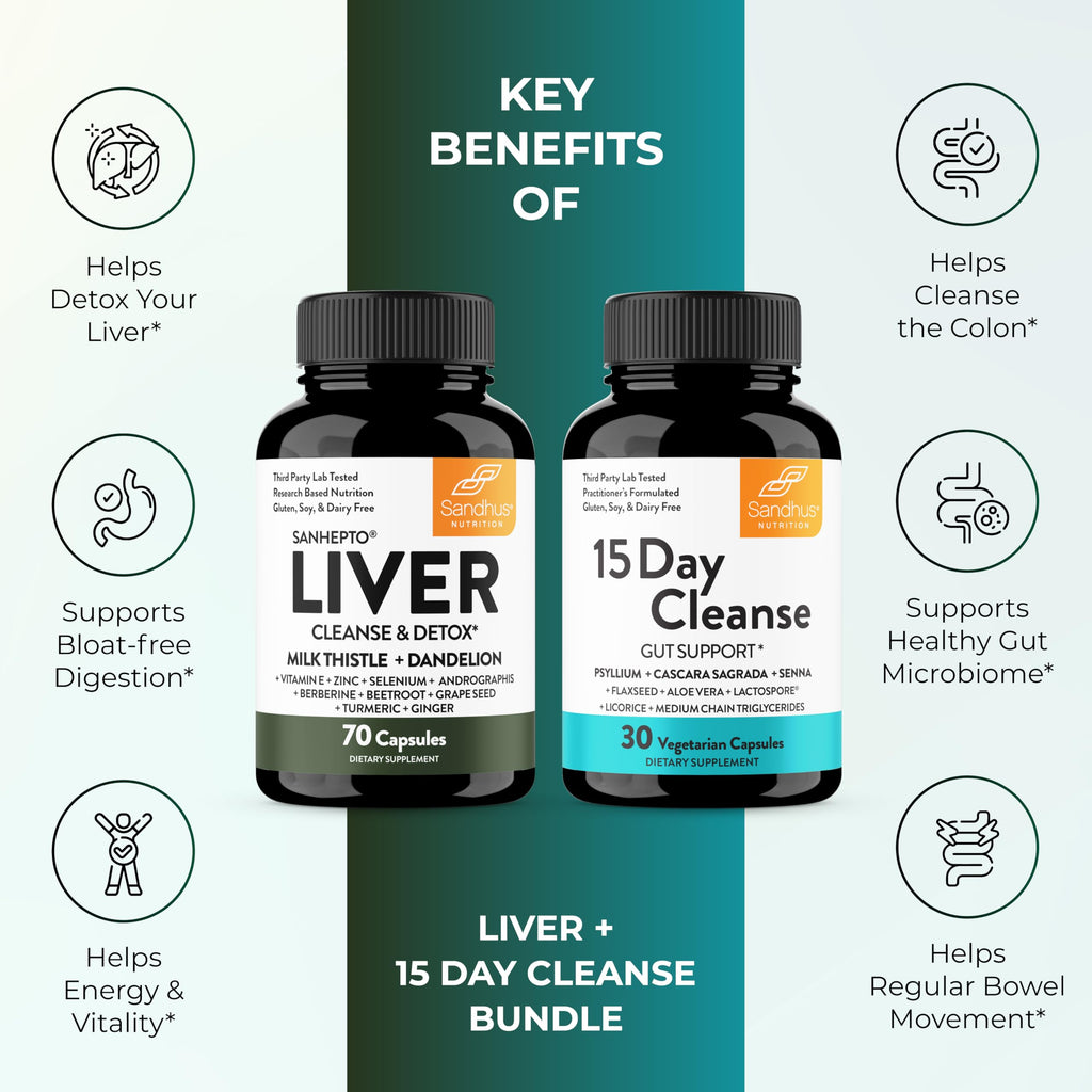 Sandhu's Liver Cleanse Detox & 15 Day Gut Cleanse Support Supplement for Women & Men | Supports Liver, Gut & Digestive Health