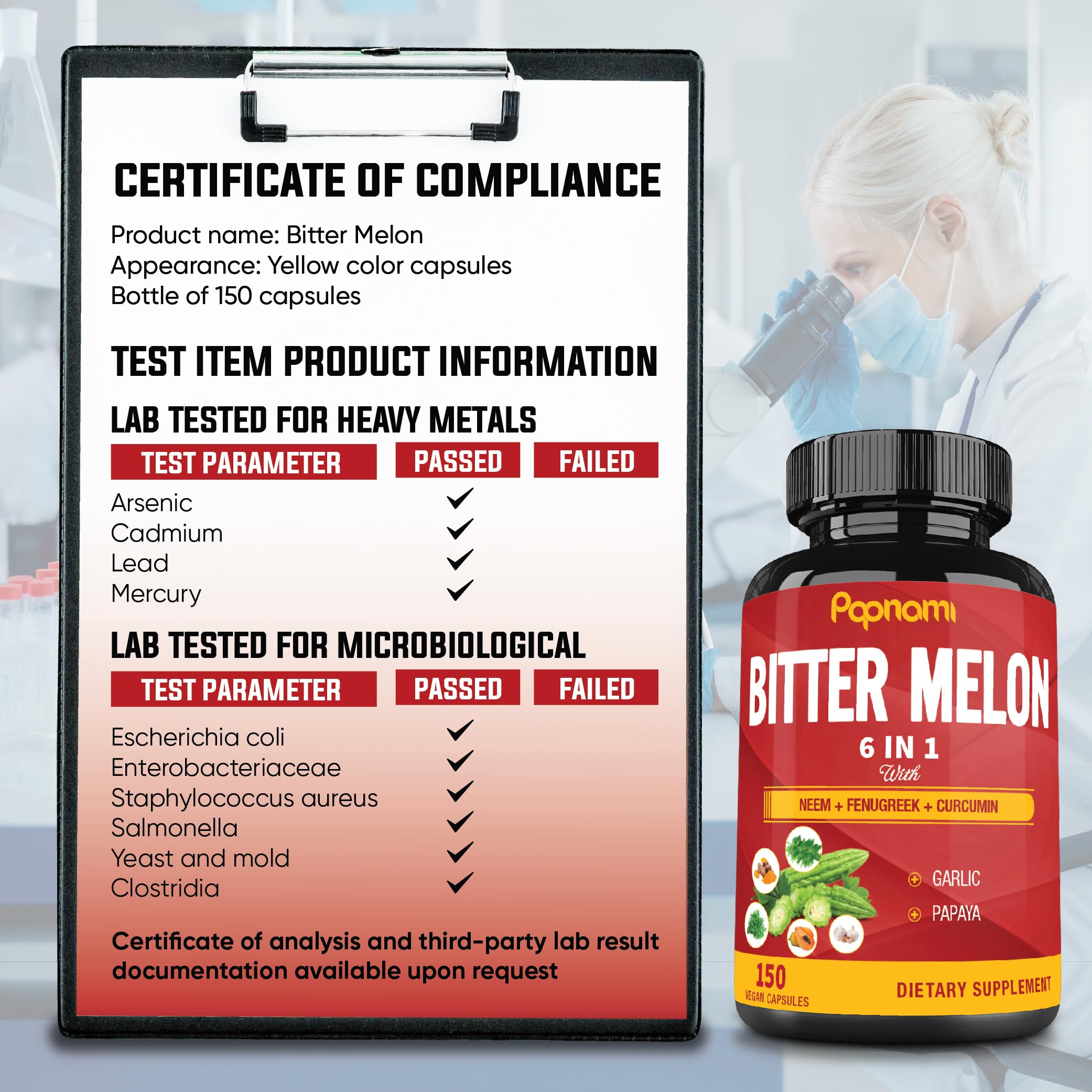 Organic Bitter Melon Extract Capsules - Combined Neem, Fenugreek, Curcumin, Garlic & Papaya - 150 Count for 5 Months - Supports Body, Digestive
