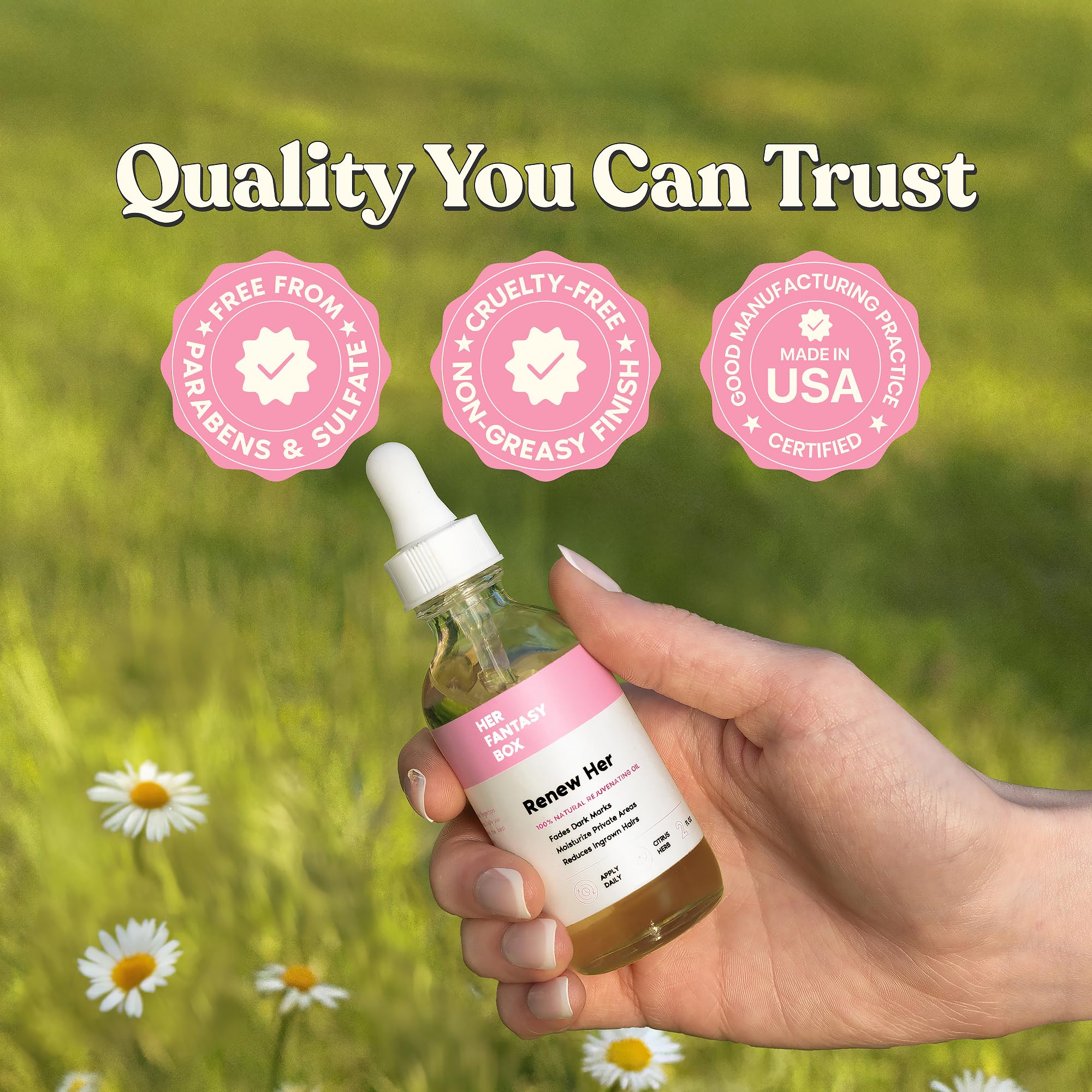 Her Fantasy Box Renew Her | Natural Rejuvenating Yoni Oil for Dark Spots, Ingrown Hair, and Skin Brightening - Nourishing