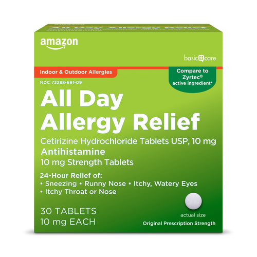 Amazon Basic Care All Day Allergy, Cetirizine Hydrochloride Tablets, 10 mg, 24-Hour Relief for Sneezing, Runny Nose, Itchy Eyes & Throat, Indoor & Outdoor Allergy Relief, 30 Count (Packaging may vary) Amazon Basic Care buy supplements Au