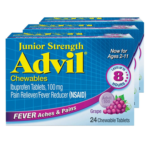Advil Junior Strength Chewable Ibuprofen Pain Reliever and Fever Reducer, Children's Ibuprofen for Pain Relief, Grape - 24 Tablets (Pack of 3) AdvilBuy Supplements Australia