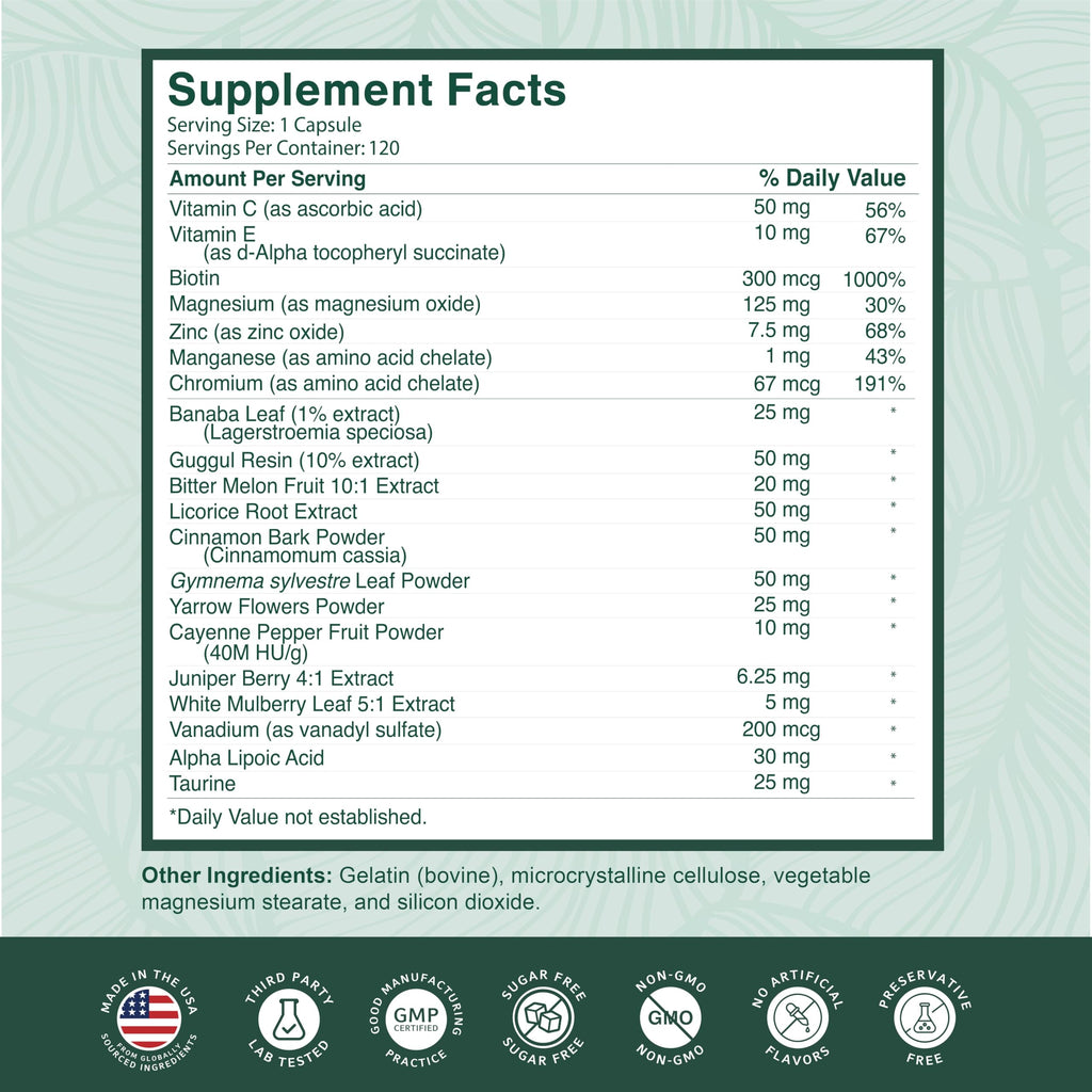 PurePremium Normal Blood Sugar Support Supplement - 20 Active Ingredients Complex to Support Blood Sugar Levels Already in The Normal Range - with Cinnamon
