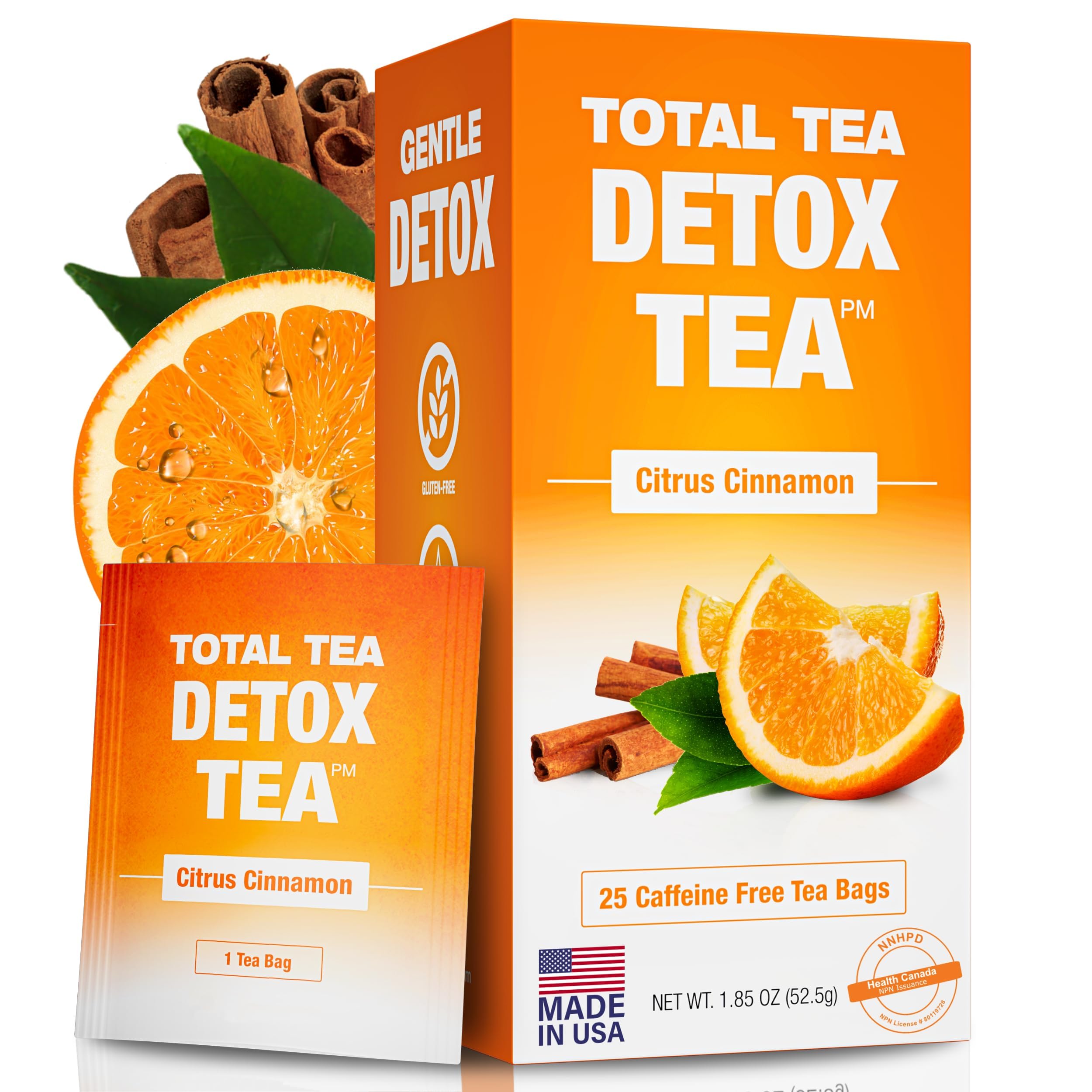Total Tea SIimming Detox Tea Caffeine Free - 25 Day Detox - Herbal Tea with Chamomile, Hibiscus Tea & Ginger Root for Colon Cleanse – Natural Citrus & Cinnamon