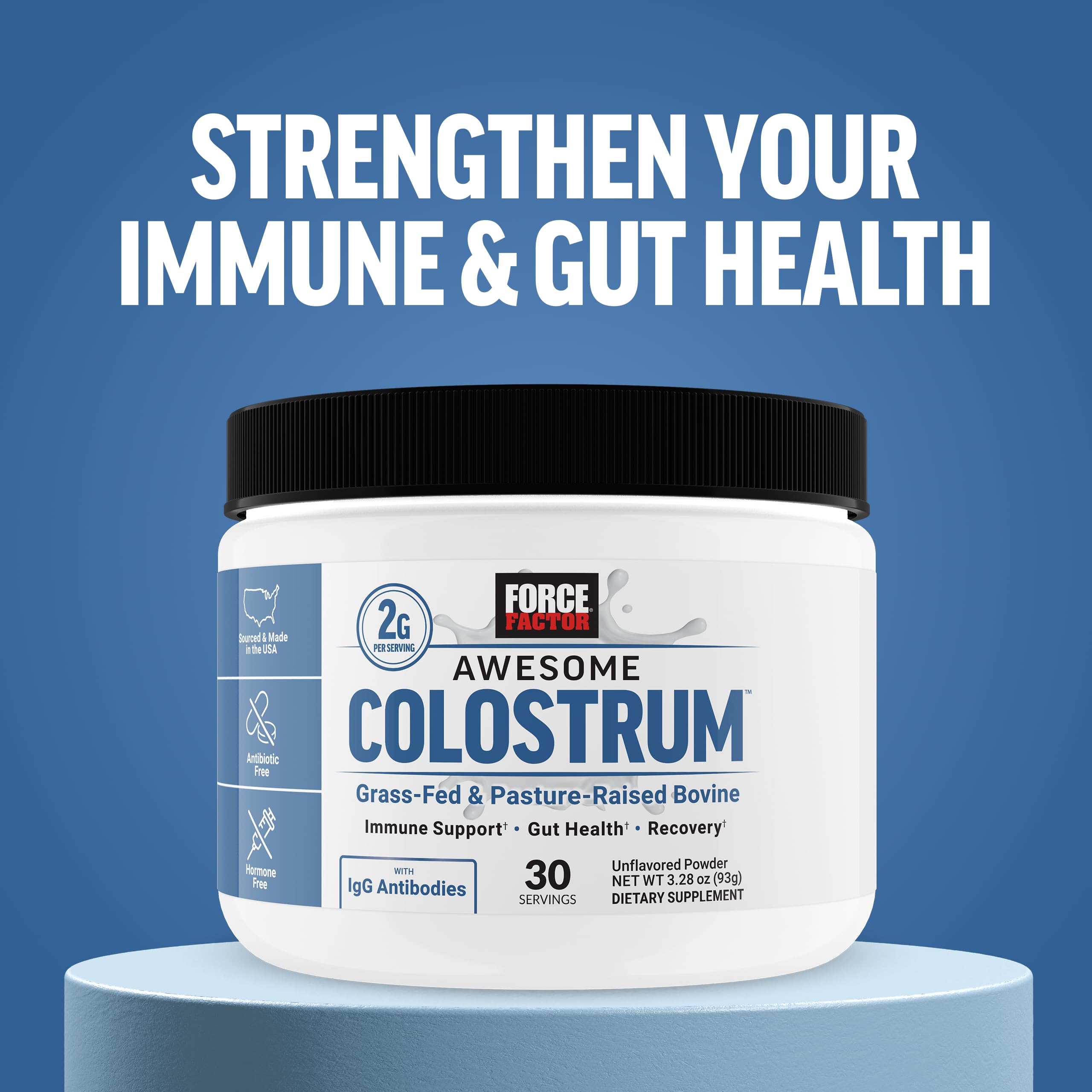 Force Factor Awesome Colostrum to Support Gut Health, Immune Function, Recovery, & More, Bovine Colostrum Supplement, Pasture-Raised, Grass Fed