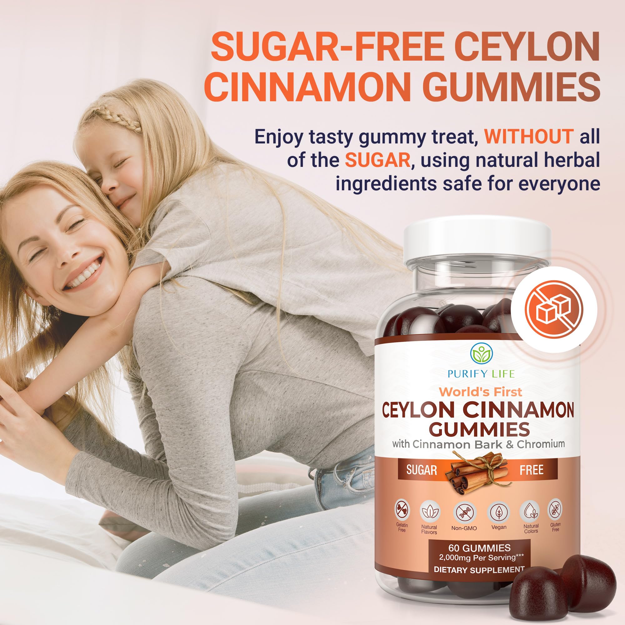 Sugar-Free Ceylon Cinnamon Gummies (2,000mg/Serving) – Vegan, Gluten-Free Herbal Cinnamon Supplement – Replace Cinnamon Capsules