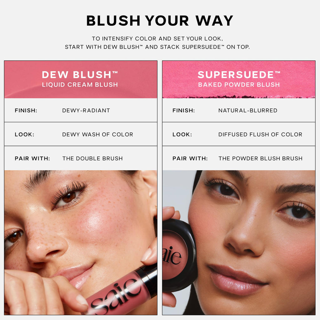 Saie Blush & Brush Duo - SuperSuede Baked Blush in Mia (.01 oz) & Powder Blush Brush - Talc-Free, Moisturizing Blush with Vegan, Fluffy Brush for Seamless Application SaieBuy Supplements Australia