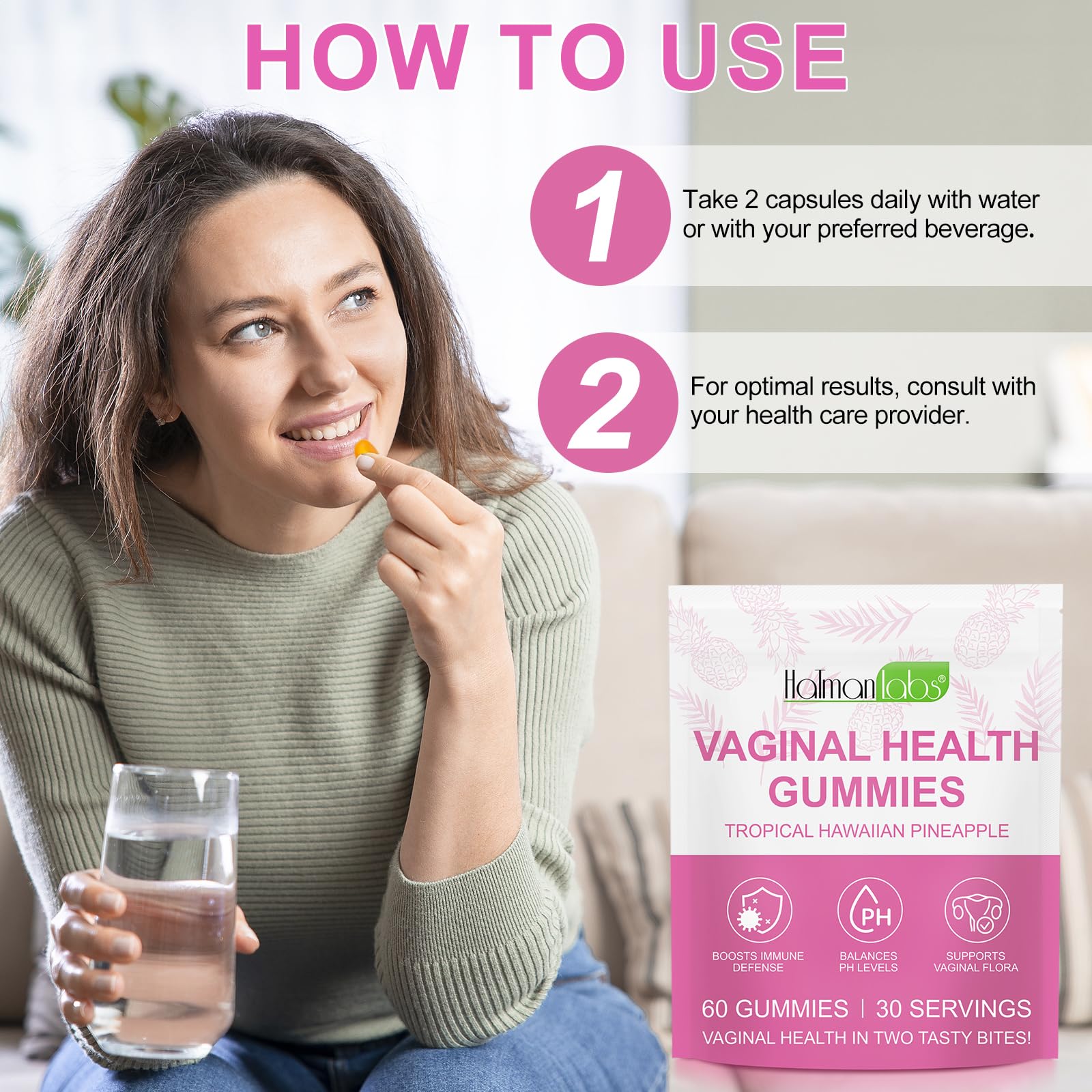 MXCZBSM Vaginal Probiotics for Women, PH Balance for Women, Hawaiian Pineapple Gummies for PH Health, Improve Immune, Women's Vaginal Health Supplement, 180 Gummies