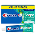 Crest + Scope Whitening Toothpaste - Pack of 3, 5.4 Oz Tubes - Anticavity Fluoride Toothpaste, Fresh Breath, Kills Germs - Tartar Protection,