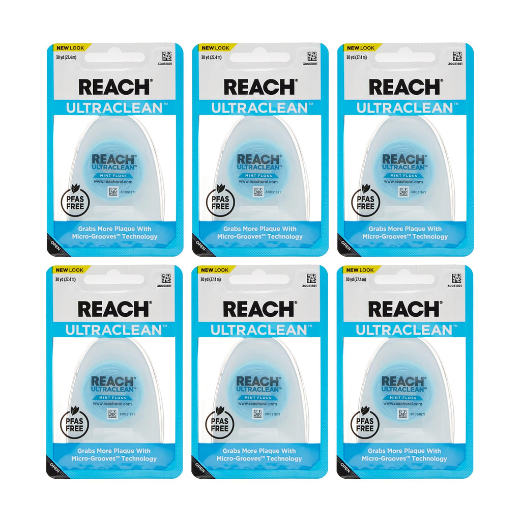 REACH Ultraclean Dental Floss, Mint, Plaque Remover for Teeth, Shred Resistant, Waxed, Easy on Gums & Teeth, Mint, Oral Care