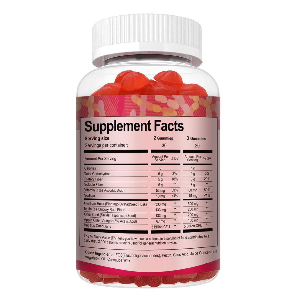 9-in-1 Probiotic Prebiotic Fiber Gummies for Adults & Teens 16G Fiber per Serving, Psyllium Husk Fiber Supplement with 5 Billion CFU Bacillus Coagulans - FENGGESTORE20